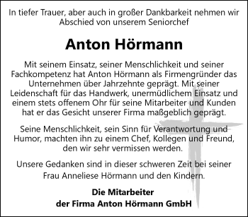 Anzeige von Anton Hörmann 