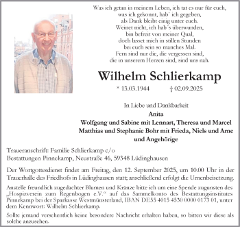 Anzeige von Wilhelm Schlierkamp 