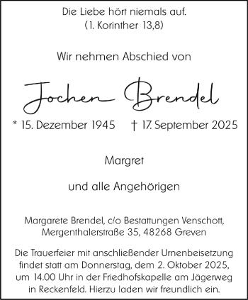Anzeige von Jochen Brendel 