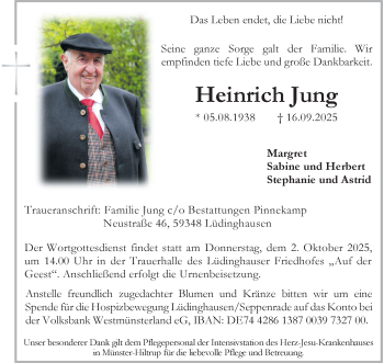 Anzeige von Heinrich Jung 