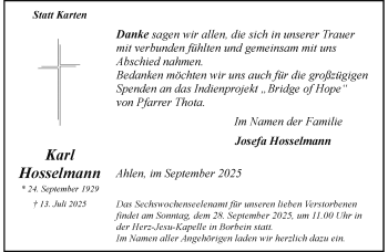 Anzeige von Karl Hosselmann 