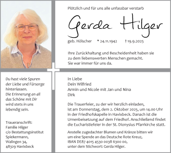 Anzeige von Gerda Hilger 