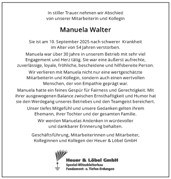 Anzeige von Manuela Walter 