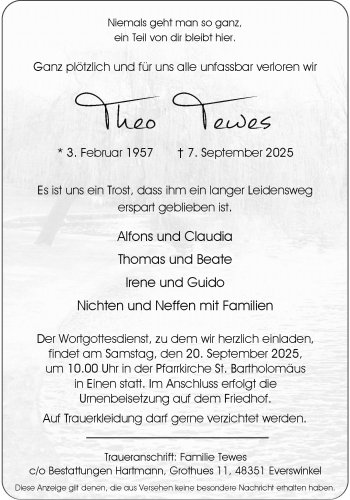 Anzeige von Theo Tewes 