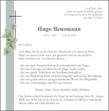 Anzeige von Hugo Bensmann 