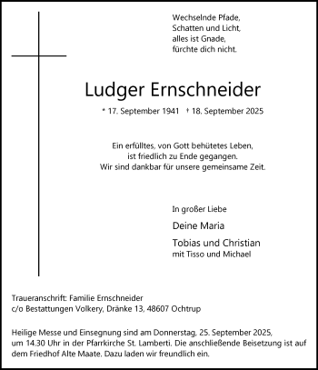 Anzeige von Ludger Ernschneider 