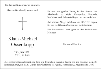 Anzeige von Klaus-Michael Ossenkopp 