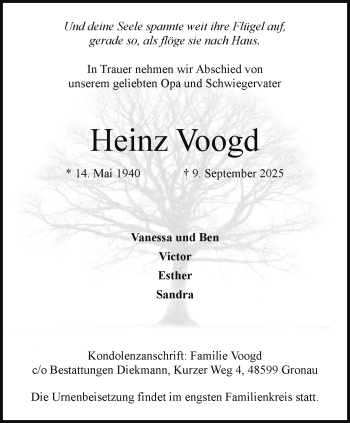 Anzeige von Heinz Voogd 
