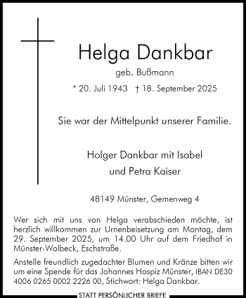 Anzeige von Helga Dankbar 