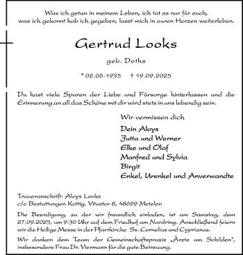 Anzeige von Gertrud Looks 