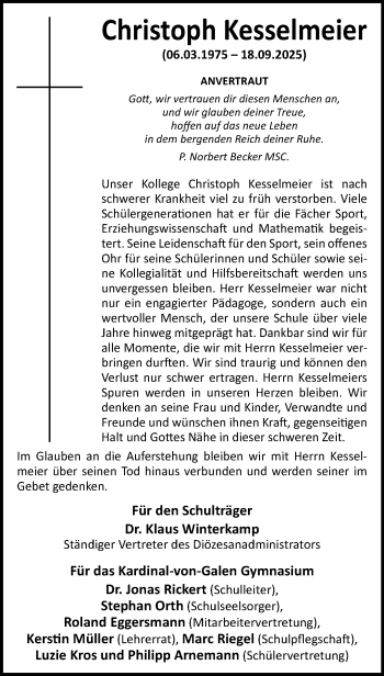 Anzeige von Christoph Kesselmeier 