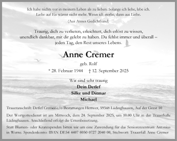 Anzeige von Anne Cremer 