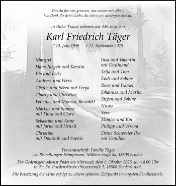 Anzeige von Karl Friedrich Täger 
