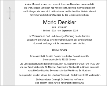 Anzeige von Maria Denkler 