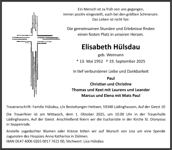 Anzeige von Elisabeth Hülsdau 