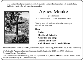 Anzeige von Agnes Menke 