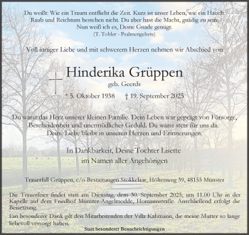 Anzeige von Hinderika Grüppen 