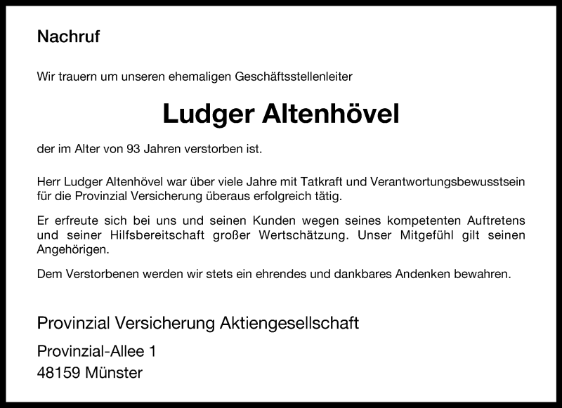  Traueranzeige für Ludger Altenhövel vom 20.09.2025 aus 