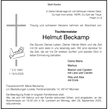 Anzeige von Helmut Beckamp 