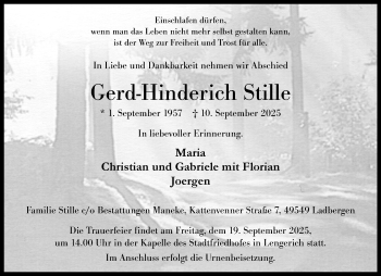 Anzeige von Gerd-Hinderich Stille 