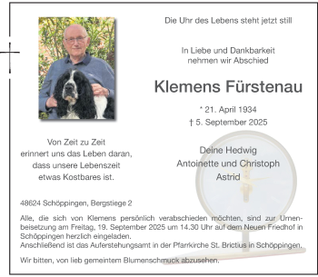 Anzeige von Klemens Fürstenau 