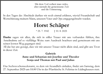 Anzeige von Horst Schäper 
