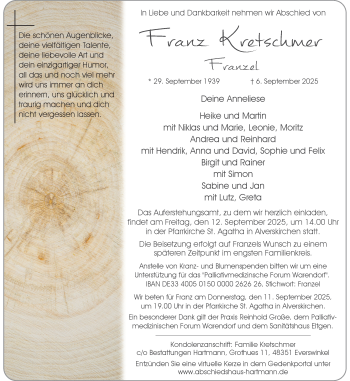 Anzeige von Franz Kretschmer 