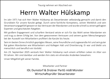Anzeige von Walter Hülskamp 