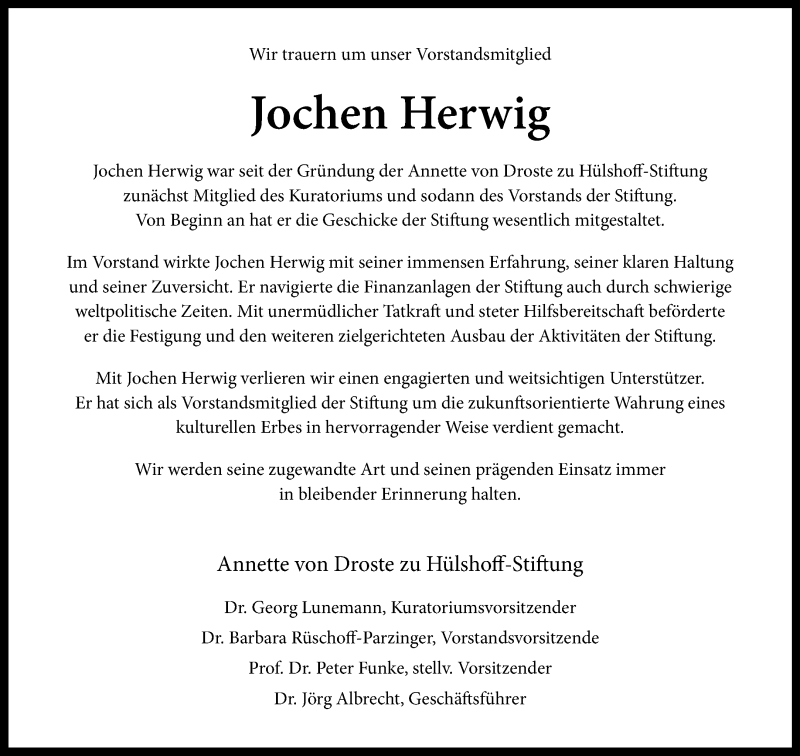  Traueranzeige für Jochen Herwig vom 27.09.2025 aus 