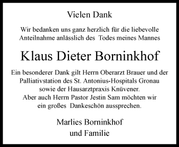 Anzeige von Klaus Dieter Borninkhof 