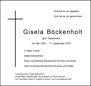 Anzeige von Gisela Böckenholt 