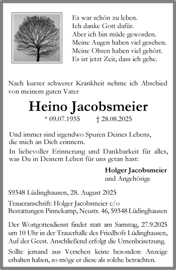 Anzeige von Heino Jacobsmeier 