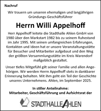 Anzeige von Willi Appelhoff 