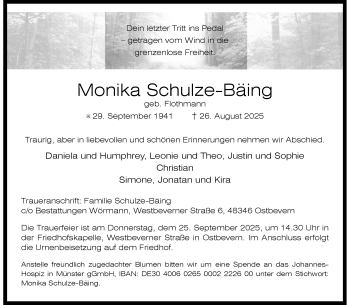 Anzeige von Monika Schulze-Bäing 