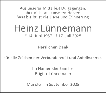 Anzeige von Heinz Lünnemann 
