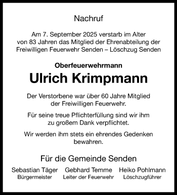 Anzeige von Ulrich Krimpmann 