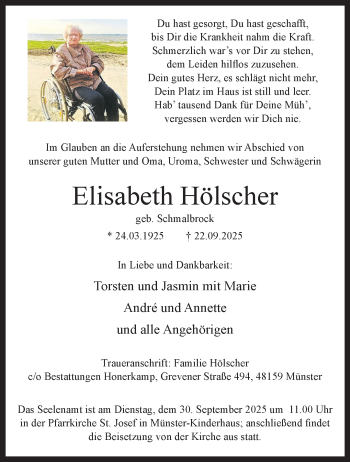 Anzeige von Elisabeth Hölscher 