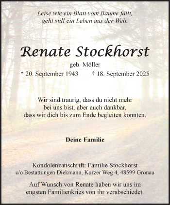 Anzeige von Renate Stockhorst 
