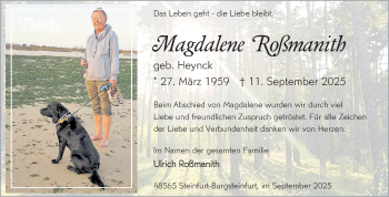 Anzeige von Magdalene Roẞmanith 