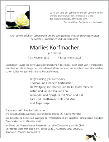 Anzeige von Marlies Korfmacher 