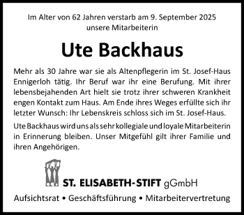 Anzeige von Ute Backhaus 