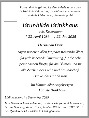 Anzeige von Brunhilde Brinkhaus 