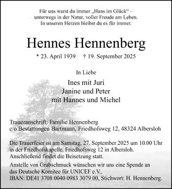 Anzeige von Hennes Hennenberg 