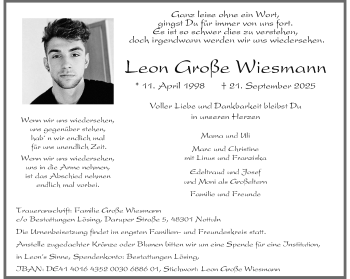 Anzeige von Leon Große Wiesmann 