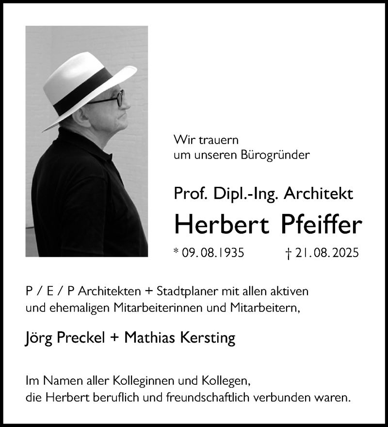  Traueranzeige für Prof. Dipl.-Ing. Herbert Pfeiffer vom 13.09.2025 aus 