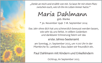 Anzeige von Maria Dahlmann 