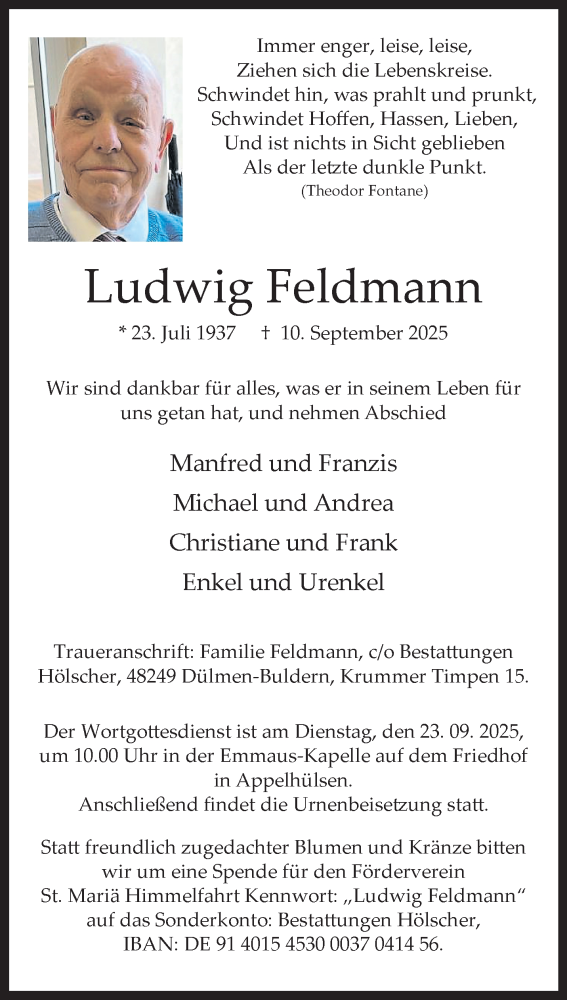  Traueranzeige für Ludwig Feldmann vom 17.09.2025 aus 