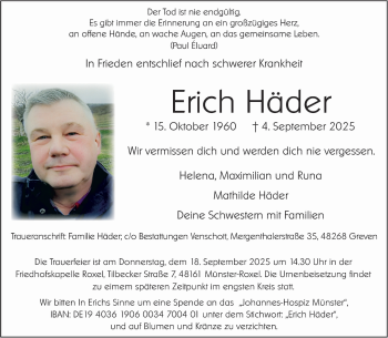 Anzeige von Erich Häder 