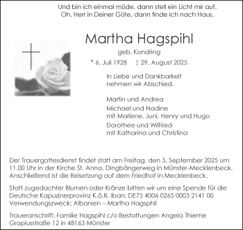 Anzeige von Martha Hagspihl 