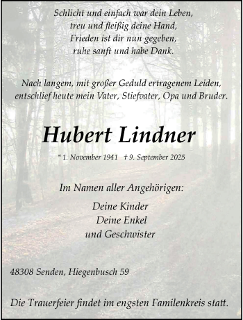 Anzeige von Hubert Lindner 